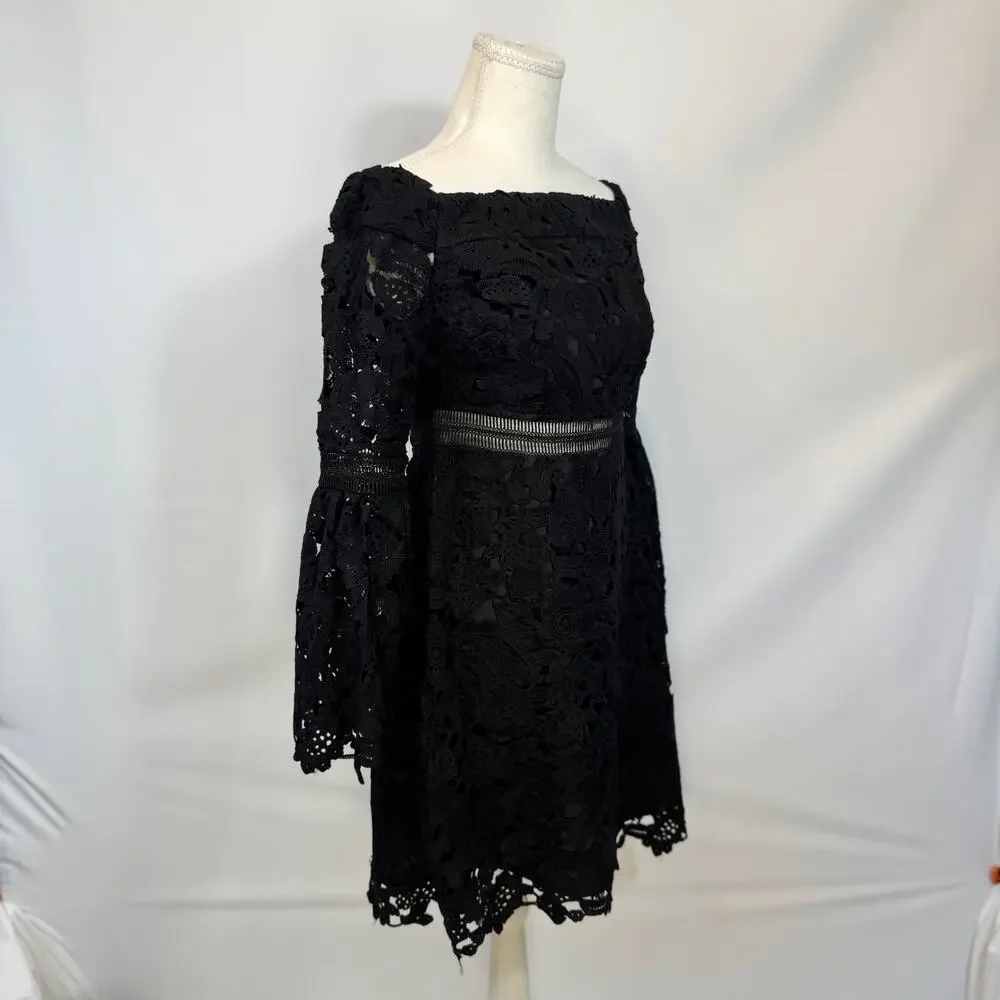 Cynthia Rowley Wild Flower Lace Mini Dress Black Women's 2 Coquette Whimsigoth - Picture 15 of 16